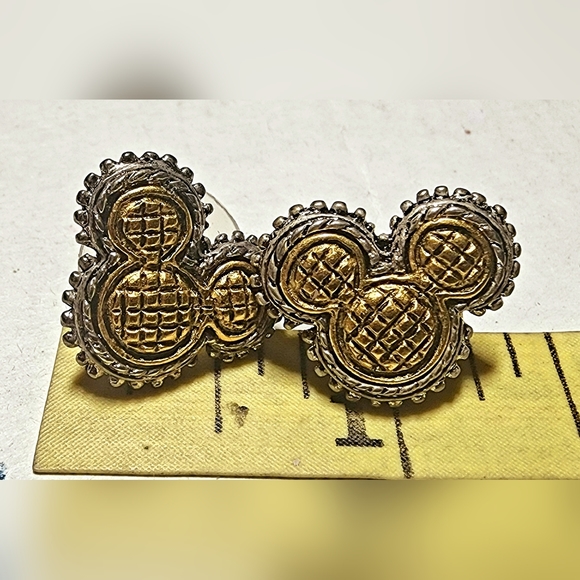 Rare find! Textured gold and silver Mickey Mouse head pierced earrings - Picture 6 of 6